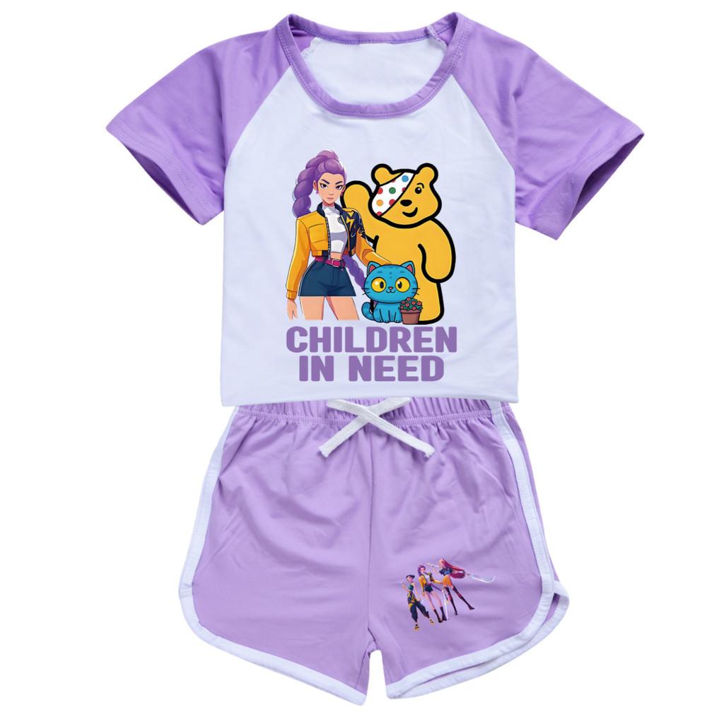 5120 Kids Girls POP Rumi Zoey Mira Print T-shirt Shorts Sport Tracksuit Clothes Set