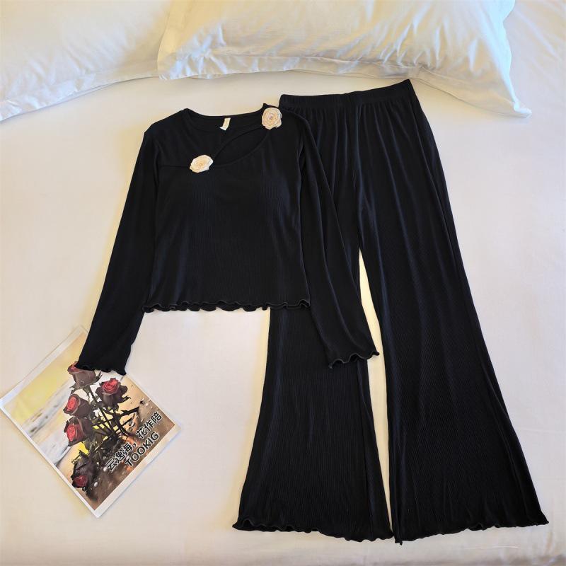 Women's Modal Pajamas: Spring-Fall Long Sleeve & Pants Set with Chest Pads - Pure Desire Style