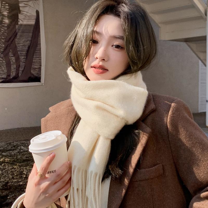 White Pure Scarf Women's Winter Korean Versatile High-end Sense Thickened Couple Scarf Dual-purpose High-end Gift