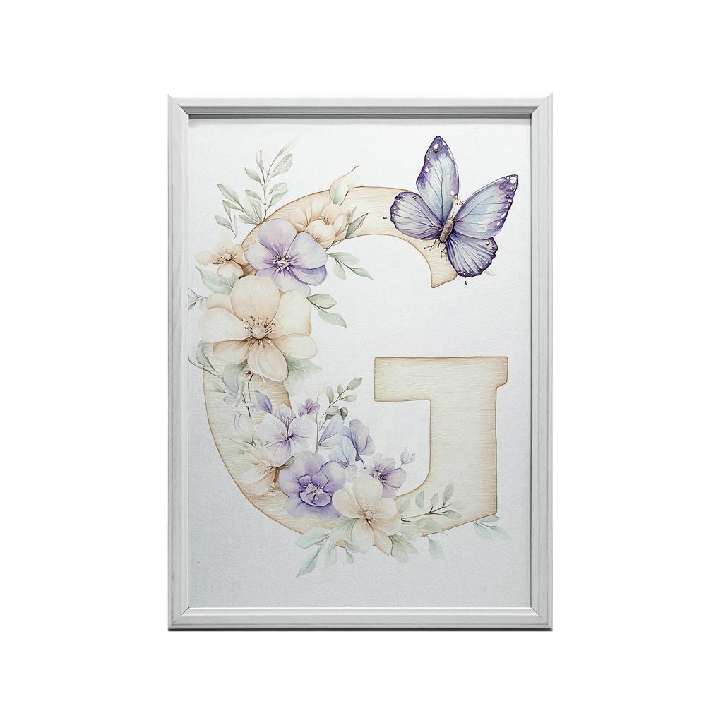 Blommigt Bokstavsplakat G Med Fjäril Blommigt Bokstavsplakat G Med Fjäril, 30X40 Cm, Träram Ljus Ek, Matt Papper 230 Gsm