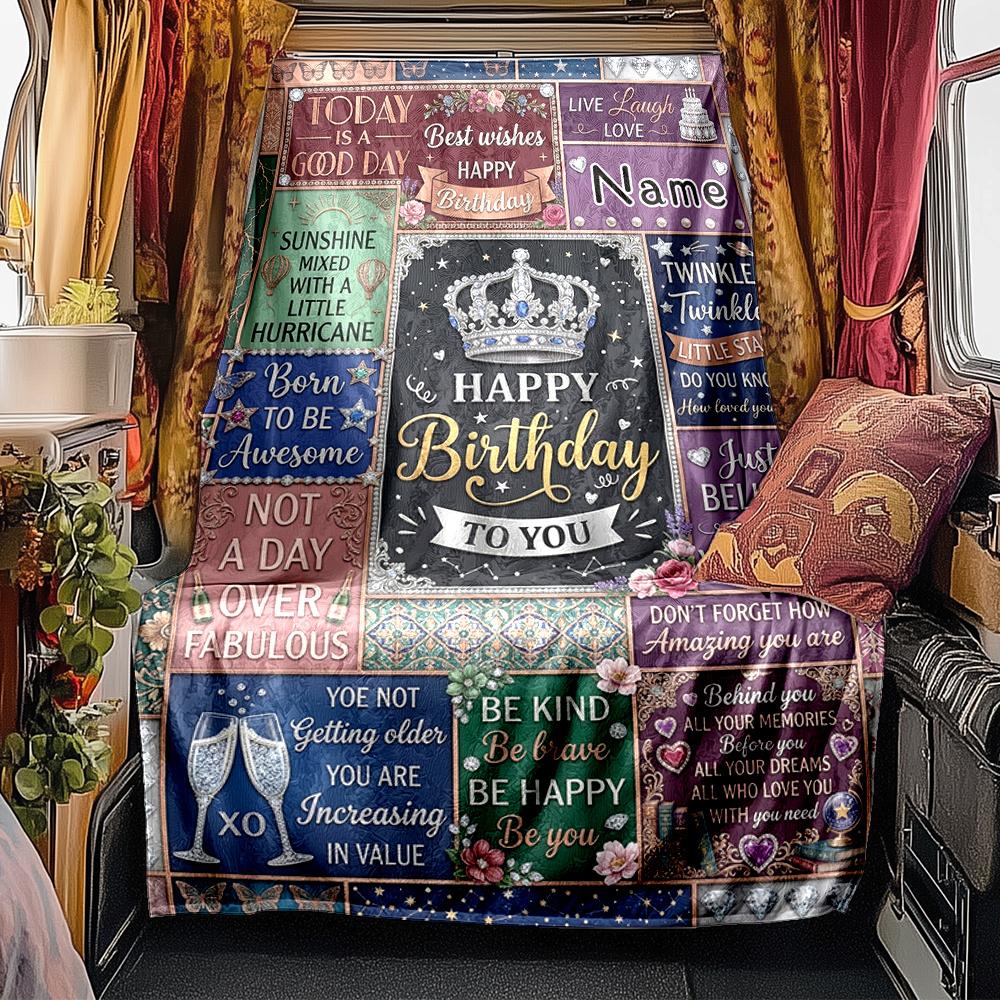 Birthday Wishes And Inspirational Quotes Collage Blanket Personalized Name Soft Comfortable Stylish Blanket Car Blanket Perfect For Travel Camping