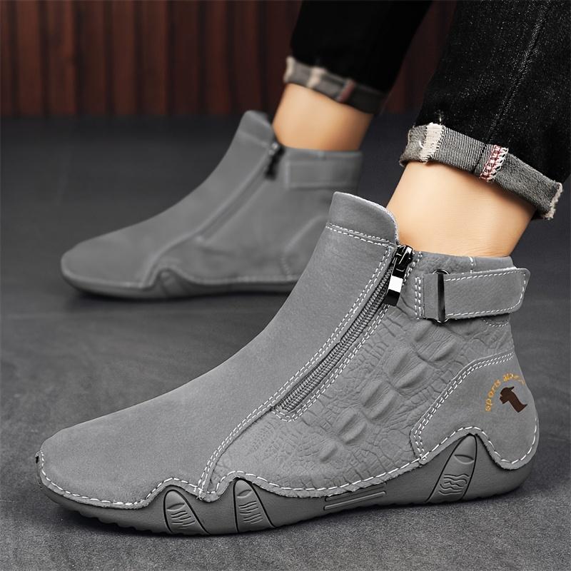 Men's Boots Large Size Fashion Zippered Slip-on Men's Shoes Upper Octopus Mid-top Rubber Sole Handmade Outdoor Boot Casual Walking Shoes
