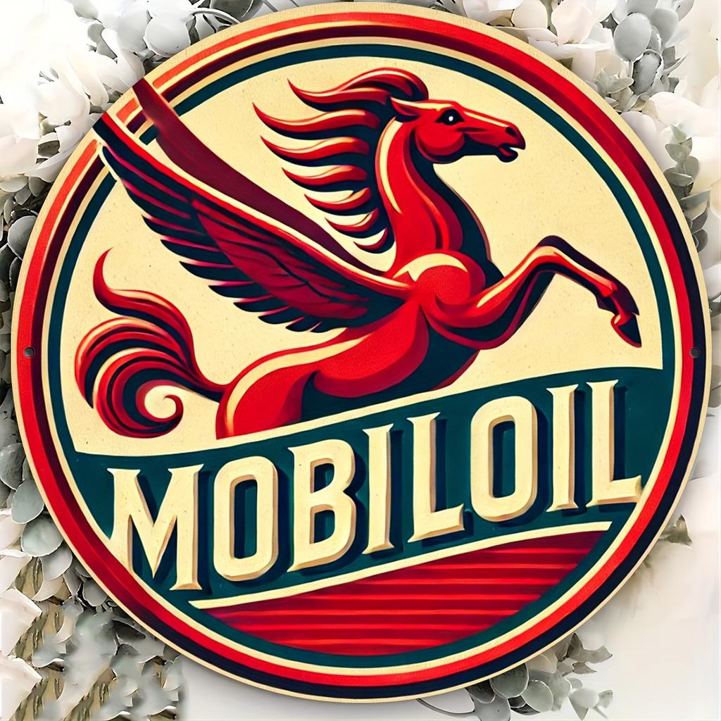 Vintage Mobil Oil Pegasus Metallschild Retro Rundwandkunst Garage Automobil Dekoration