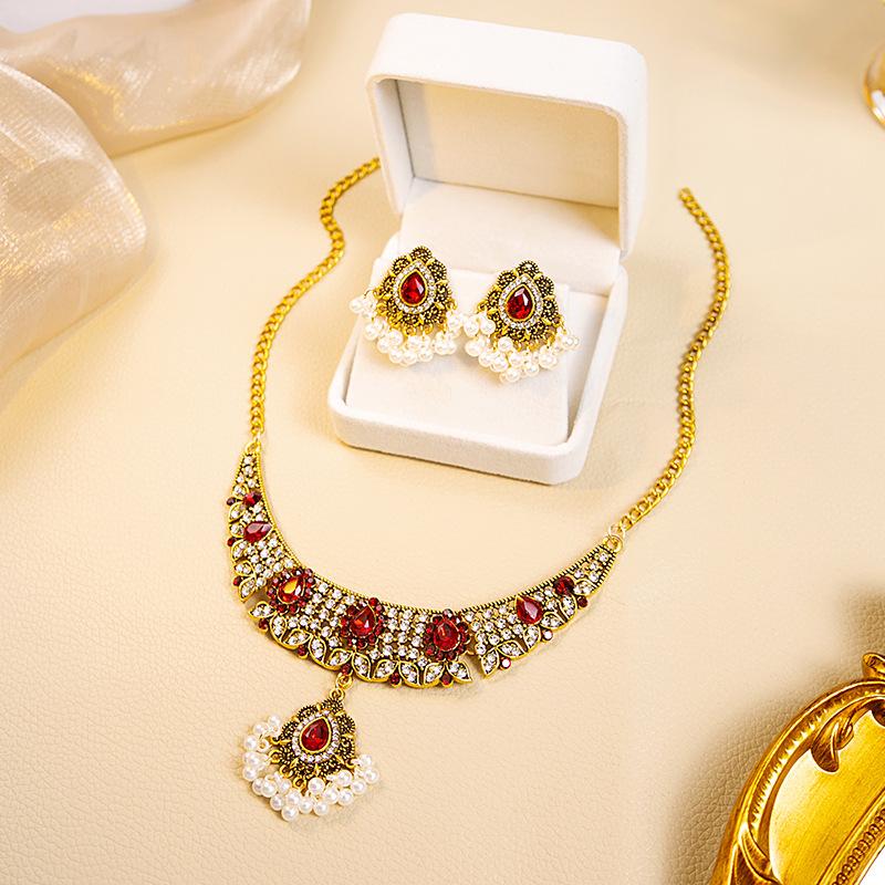 European & American Retro Palace-Inspired Pearl Water Drop Jewelry Set