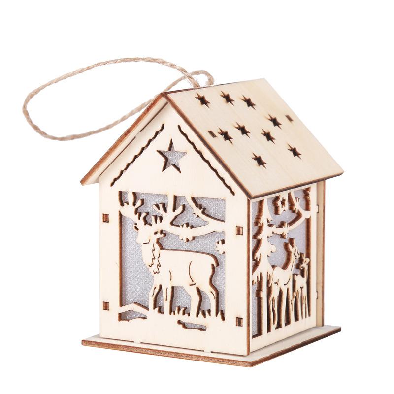 Christmas Decoration Ornaments Luminous Wooden House Christmas Tree Decoration Children's Christmas Gift DIY Small Ornaments