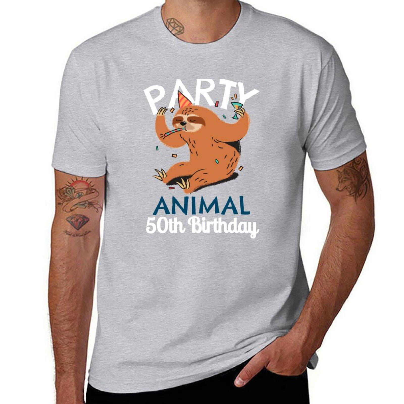 

Party Animal Sloth 50th Birthday Tshirt for a boy anime oversizeds Aesthetic clothing fitted t shirts for men S