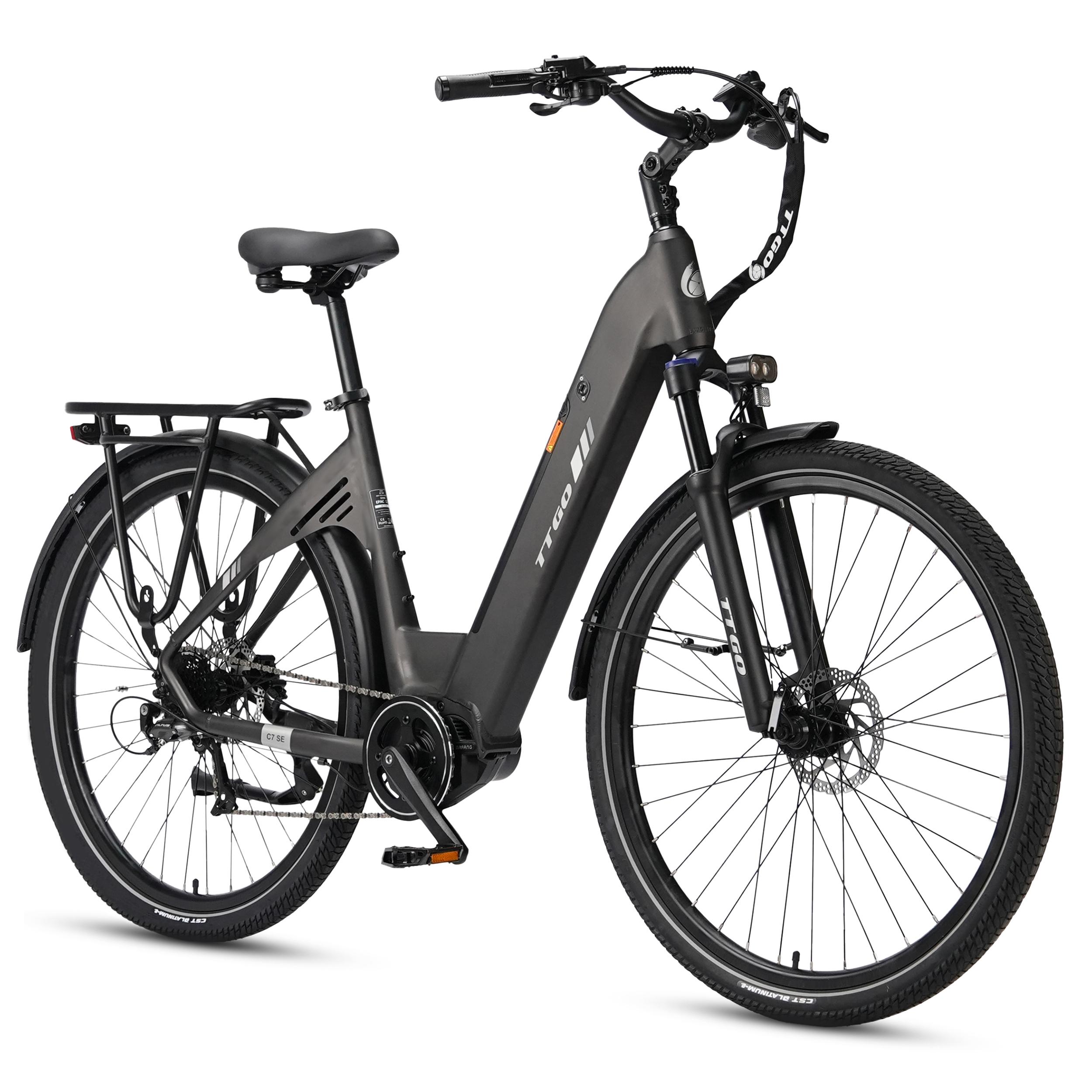 TTGO C7SE Elektrofahrrad 36V 18Ah Abnehmbarer Lithium-Ionen-Akku 25 km/h Geschwindigkeit 140 km Reichweite 125 kg Maximale Tragfähigkeit schwarz
