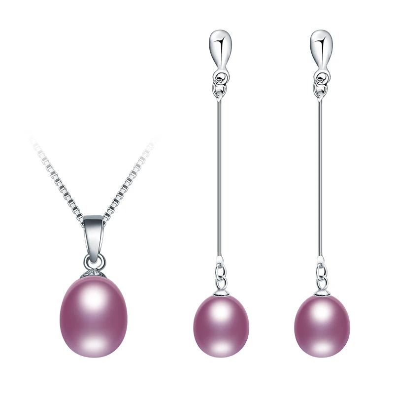 HENGSHENG Black Pearl Set 4 Colors Real Freshwater Pearl Jewelry Set For Women,Pendant Earrings With 925 Silver Jewelry