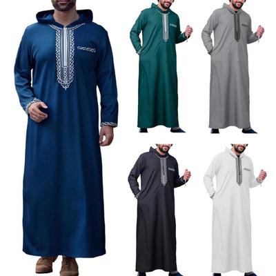 Ramadans Muslims Dress Abaya Dubai Casual Kaftan Robe Islamic Costume with Long Sleeve Zipper Hooded Thobe Gift for Men