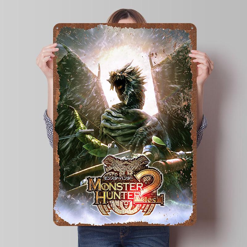 MMonster Hunter Tinplate Posters Custom Wall Art Vintage Metal Signs Retro Tin Plaque for Gaming Decoration Room Bar Accessories