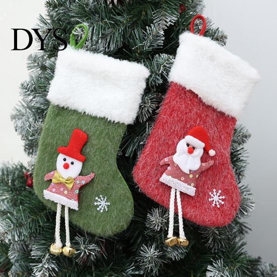 Kids Candy Gift Holders Plush Christmas Stocking Pendant with Santa Claus/Snowman/Elk Designs, Fabric Hanging Winter Holiday Party Scene Props