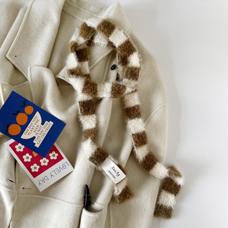 Design plush scarf striped thin strip scarf women's autumn and winter warm atmosphere decorative scarf