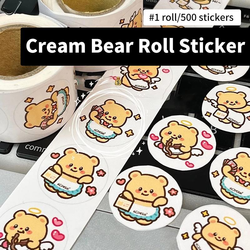 500Pcs/Roll Cartoon Butter Bear Stickers Kawaii Bear Diy Pvc Laptop Decals Decoration Sticker Kid Reward Gift Toy