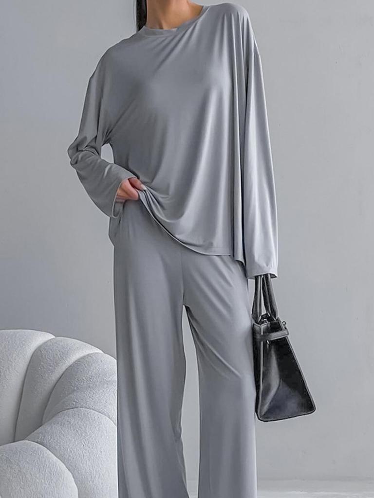 European & American Women's Knit Pajama Set: 2025 Autumn/Winter Loose Round Neck Long Sleeve Top & Pants