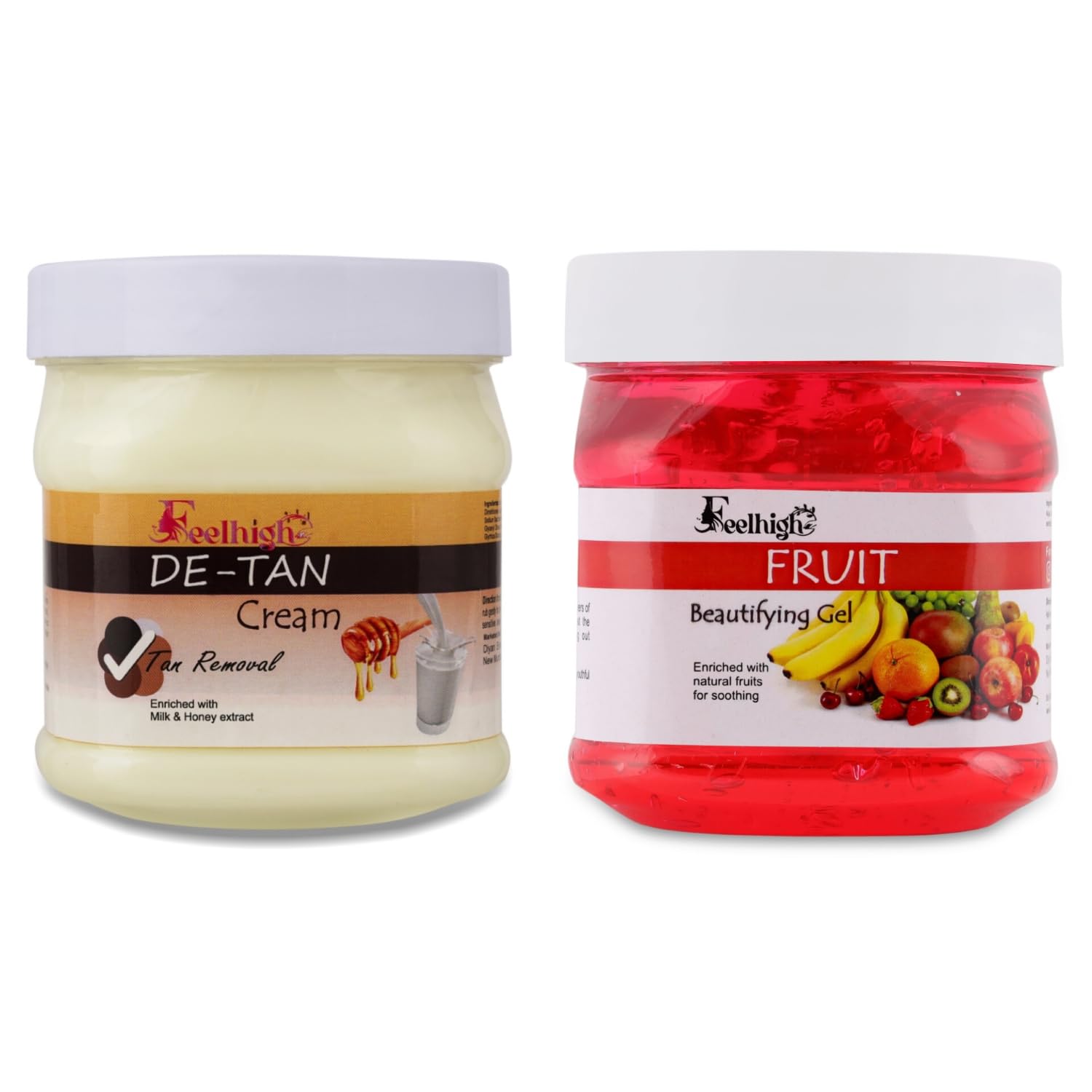 Feelhigh De-Tan Cream and Fruit Face Gel Combo (Pack of 2) Each 500ml