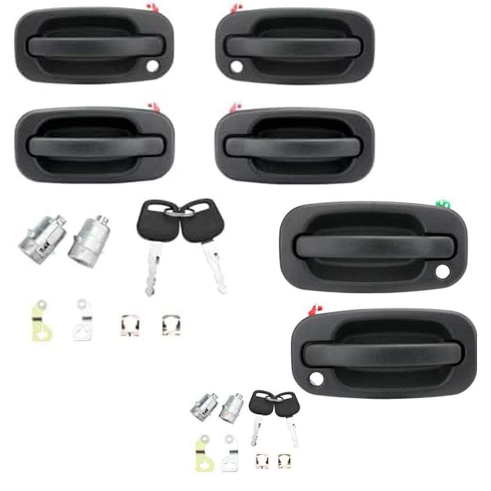 Exterior Door Handle Set with Lock Cylinders for Chevy For Silverado 1999 2007 Includes Replacement Keys Compatible with