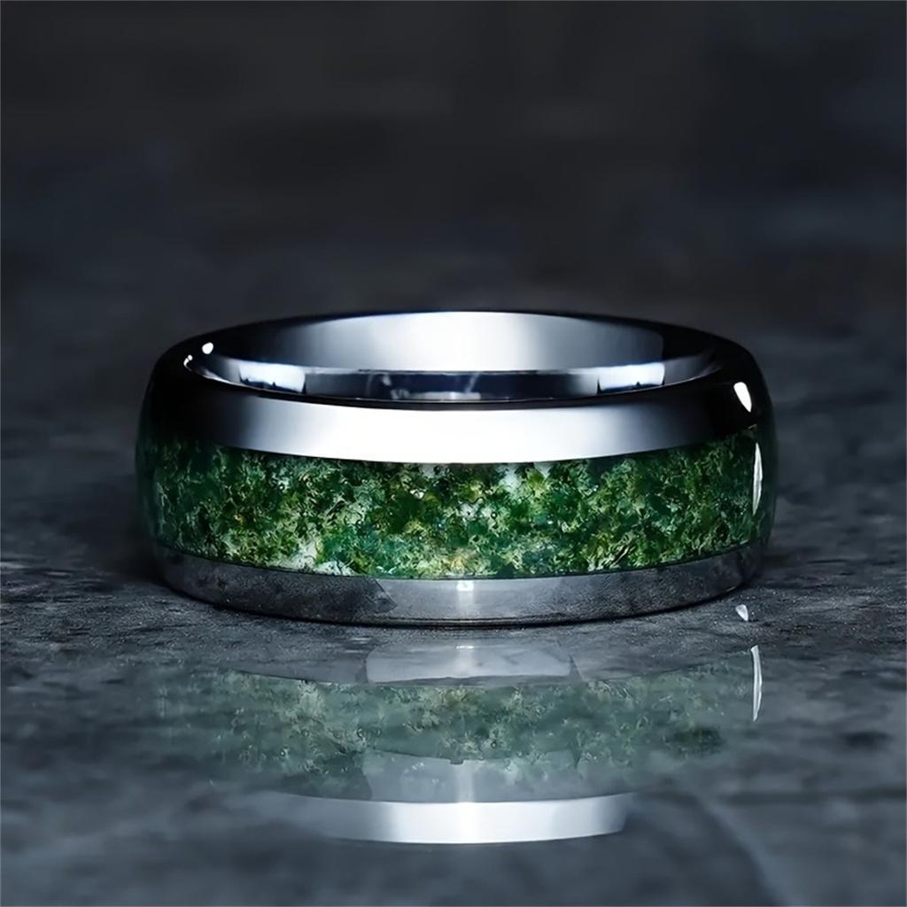 Fashion 8mm Men Titanium Wedding Rings Green Shell Inlay Stainless Steel Rings For Men Wedding Band Anniversary Birthday Gifts