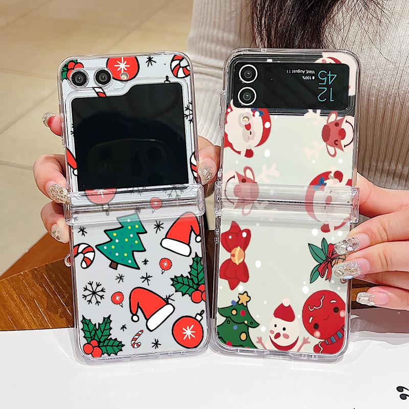 Cute Christmas Pattern Folding Phone Case For Samsung Galaxy Z Flip 6 5 4 3 5G Hard PC Cover For Galaxy Z Flip6 Flip5 Flip4