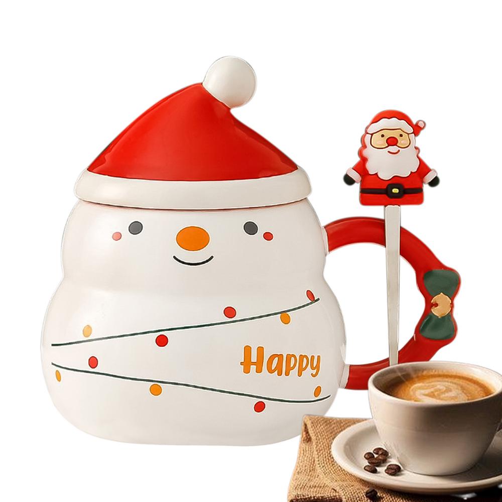 

Рождественская чашка для чая 500 мл Керамическая чашка для молока с крышкой в виде рождественской шапки и ложкой Санты Кружка для сока с ручкой для кофе и чая Hot 500ml