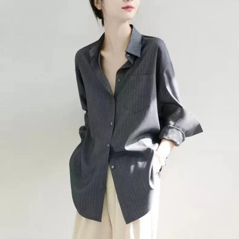 Módní texturovaná košile pro ženy Oversize volná košile se siluetou pruhů
