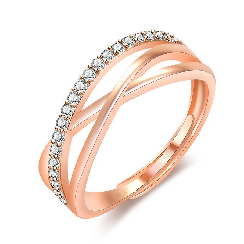 Fashion Ladies Crystal Cross Open Adjustable Rings Jewelry
