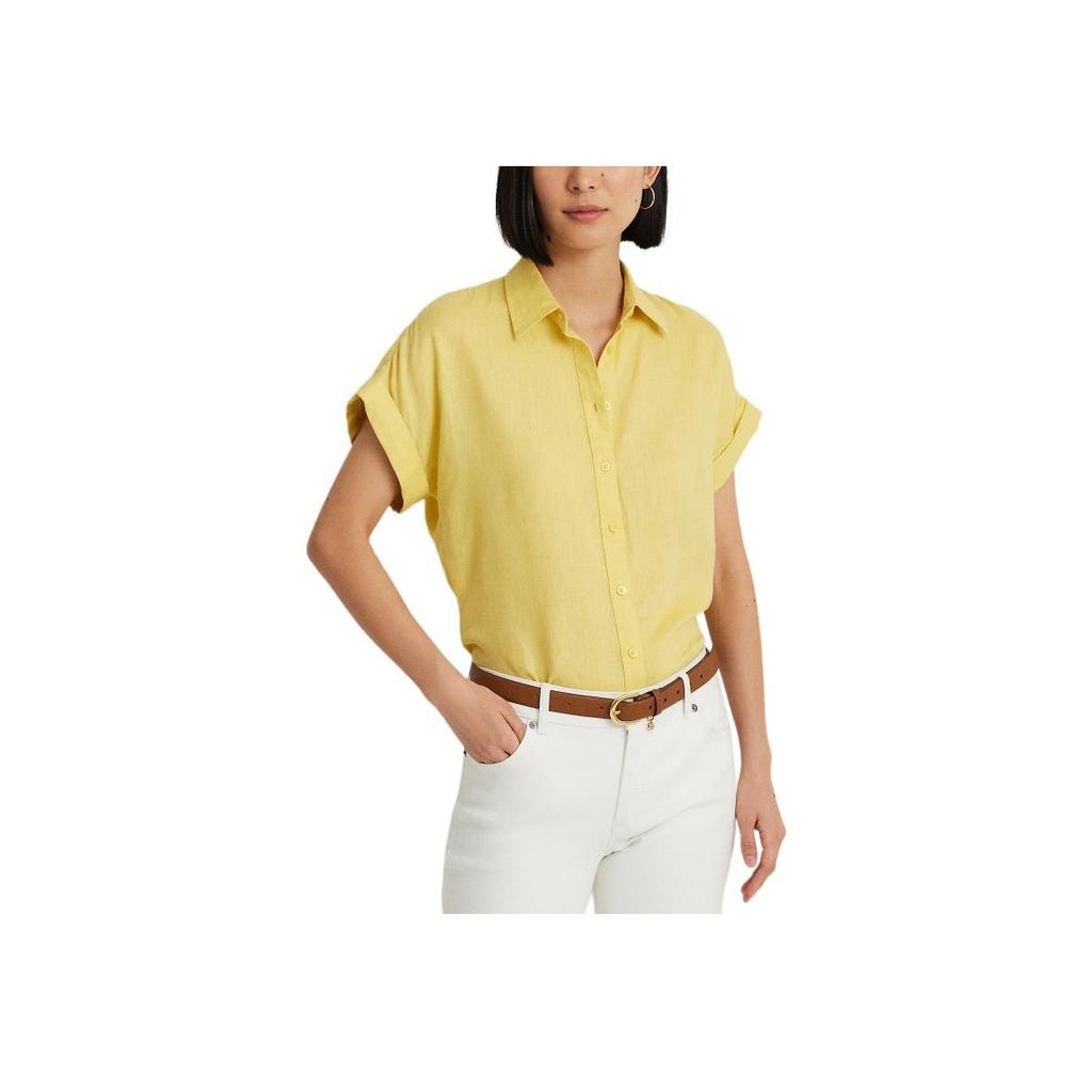 Polo Ralph Lauren SS24 Solid Color Single-Breasted Pointed Collar Loose Casual Short Sleeve Shirt Women shirts WMLRSHTSN820106-700