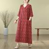 2025 Literary Retro Vacation Style Travel Dress Plus Covering Flesh Skinny V-Neck Long Dresses