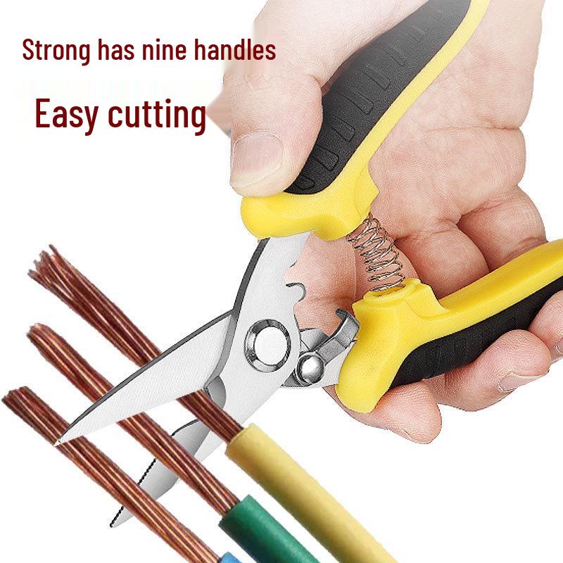 Multi-Functional Stainless Steel Electrician Shears for Cutting Wire, Iron, and Aluminum.