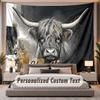 Highland Cow (167) Theme Personalized Tapestry Custom Name Text Wall Hanging Tapestry Home Background Decoration