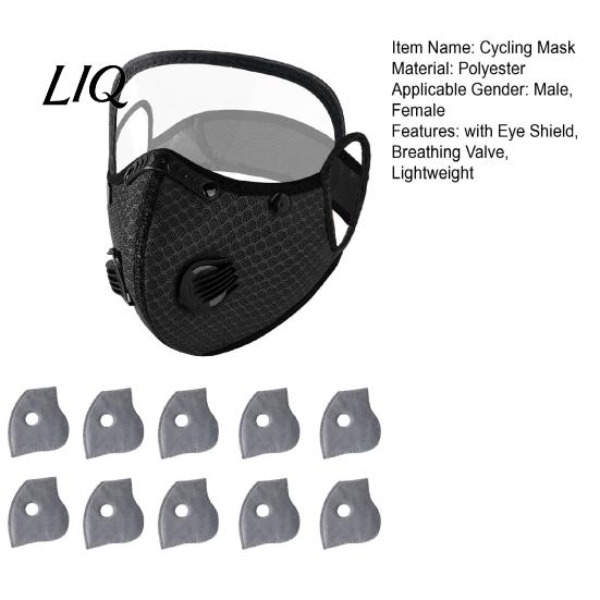 Face Mask with 10 Filters Reusable Carbon Filter Dust Adjustable Goggles, 6-Layer Breathable Cycling Filters, Protection Breathing Valve, Eye