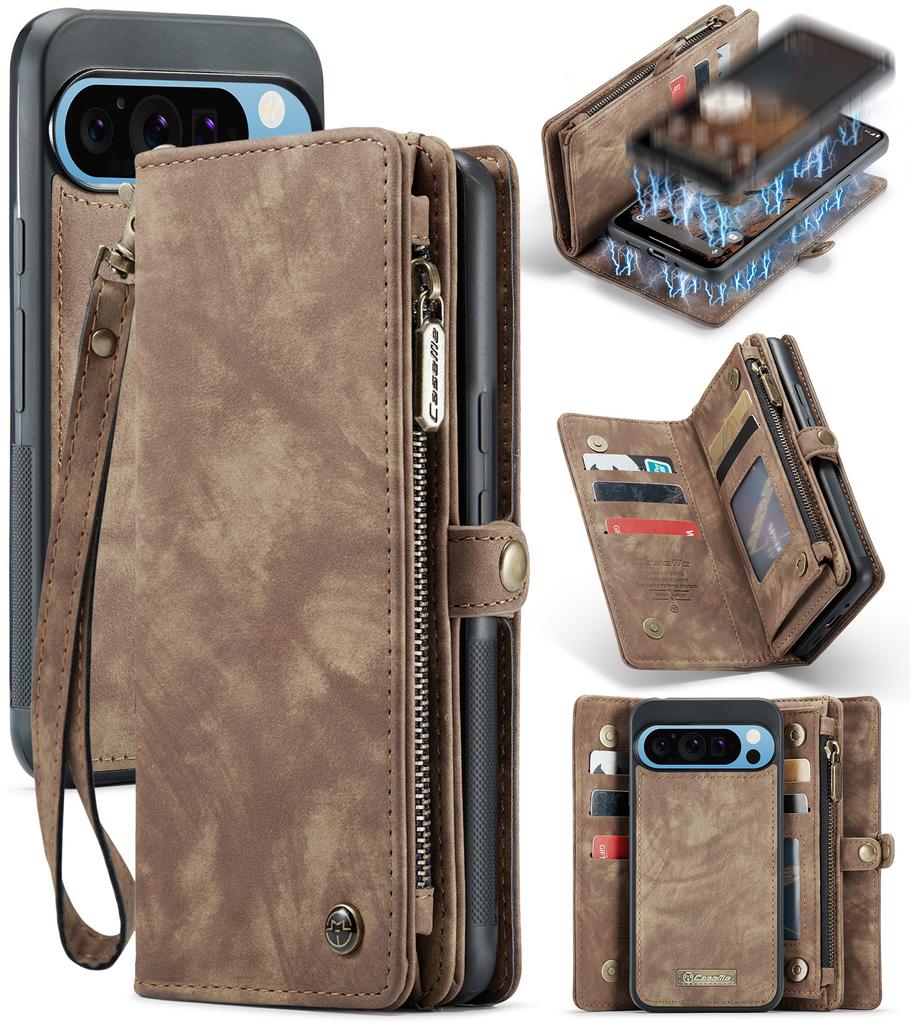 For Google Pixel 9 Pro XL Phone Cases CASEME 008 Leather Cover with Detachable Wallet and Strap