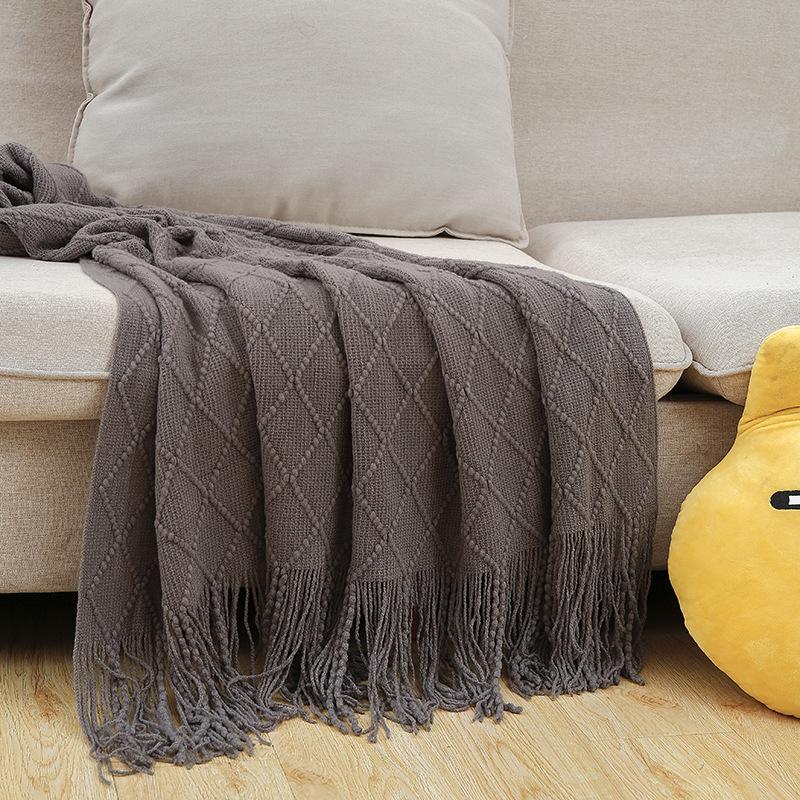 Cobertor Tricotado Moderno Minimalista com Padrão Diamante Cor Sólida - Cobertor de Sesta Personalizável para Carro ou Cama