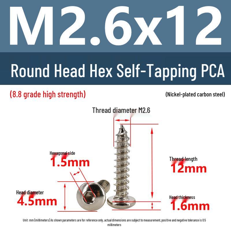 8.8 Grade Round Head Hex Socket Self-Tapping Screws M2-M4 Carbon Steel Bolts