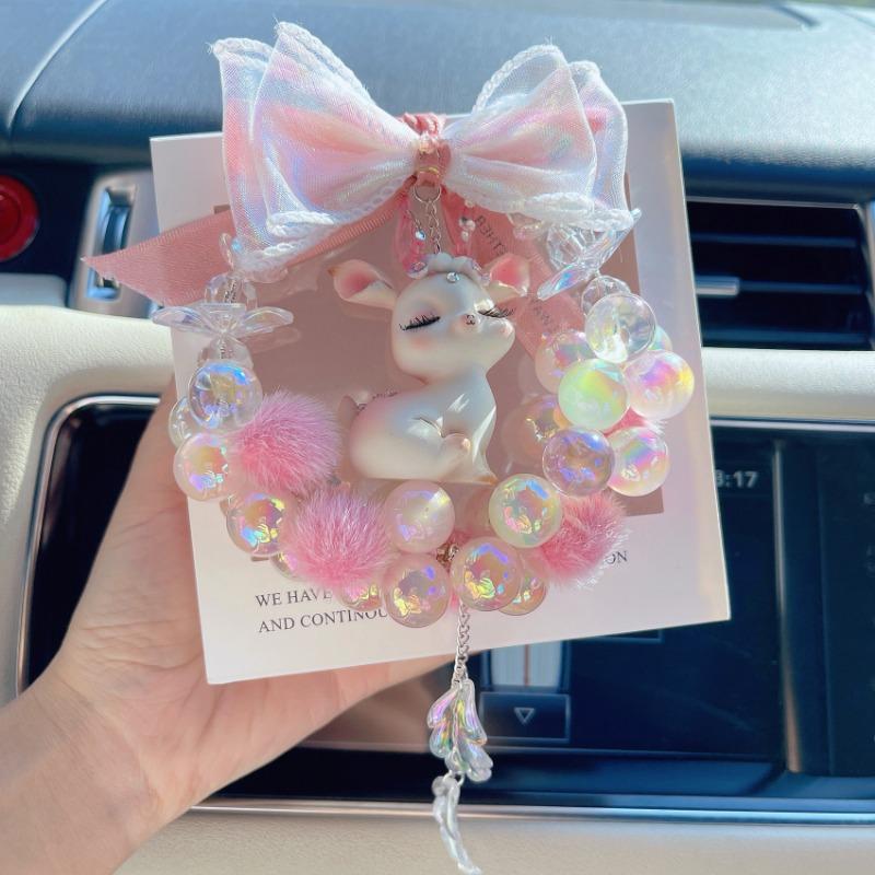 Pink Deer Car Rearview Mirror Hanging Pendant For Women