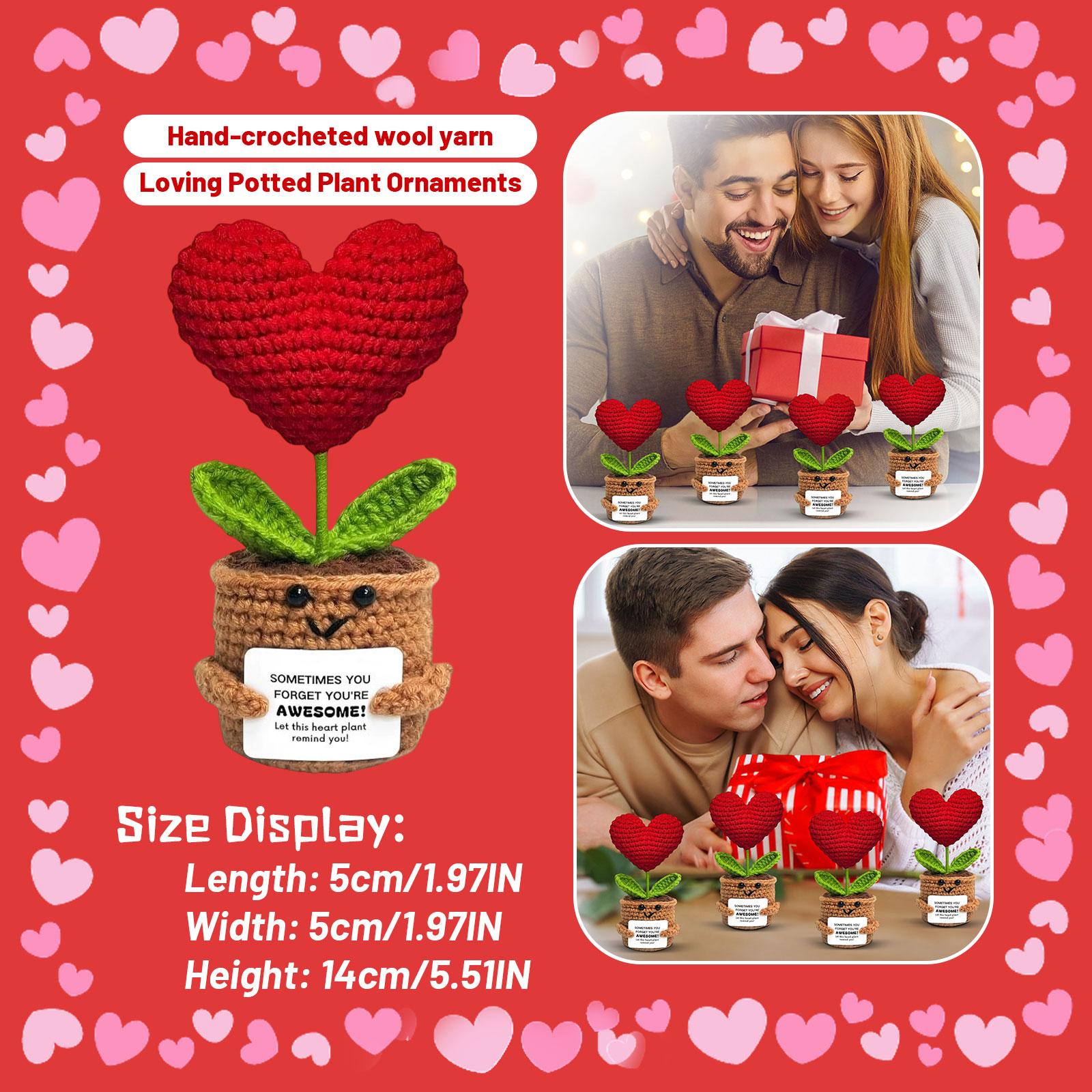 Hand-crocheted Yarn Heart Potted Plant Decoration One Size