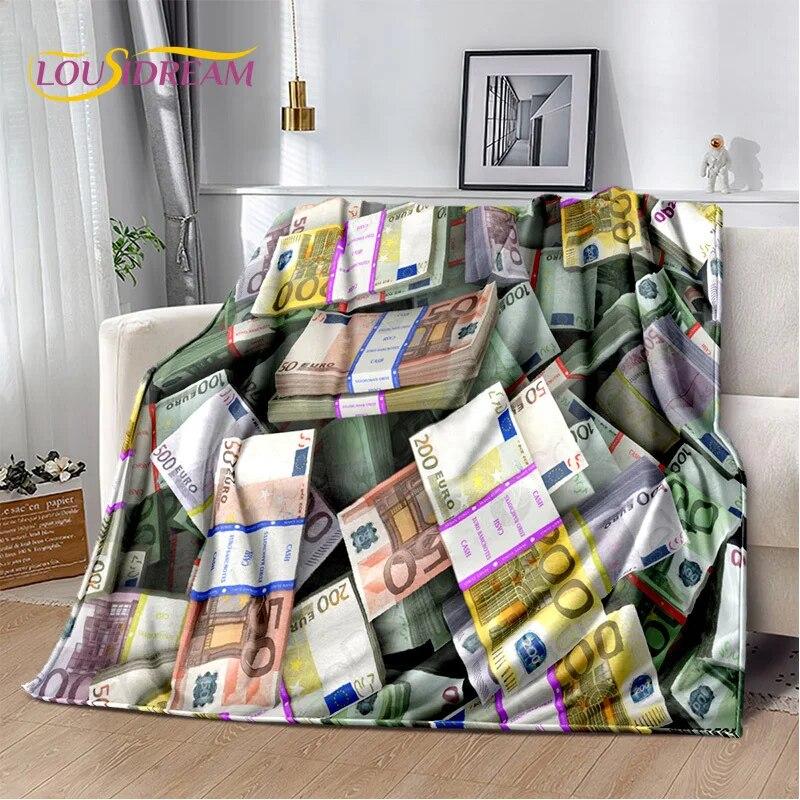 3D-Dollar-Euro-Pfund-Geld-Reich-Cartoon-weiche Plüschdecke, Flanelldecke, Überwurfdecke für Wohnzimmer, Schlafzimmer, Bett, Sofa, Geschenk