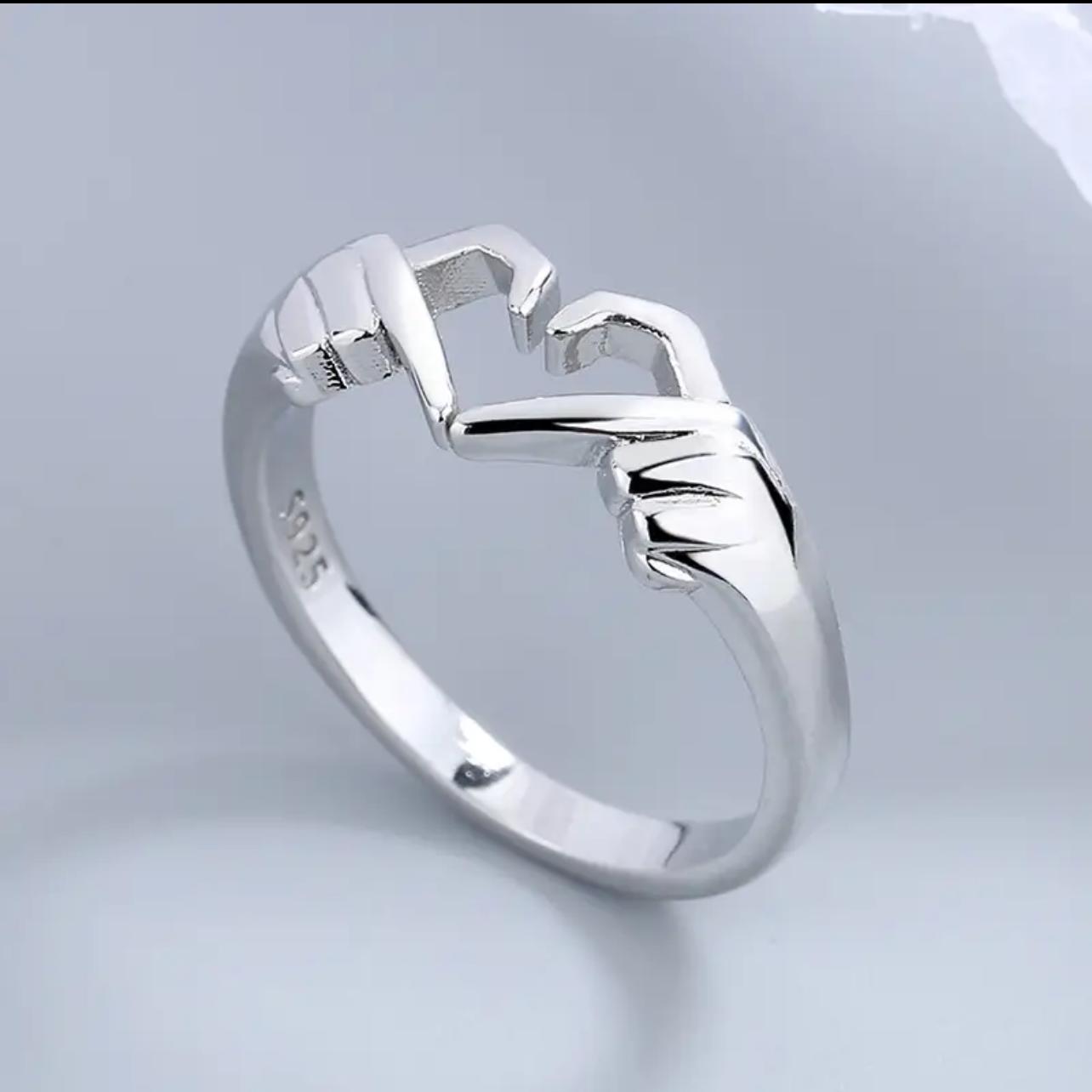 

925 Sterling Silver Rings For Women Men Fine Jewelry Finger Adjustable Open Hug Heart Ring For Party Birthday Gift resizable чорний