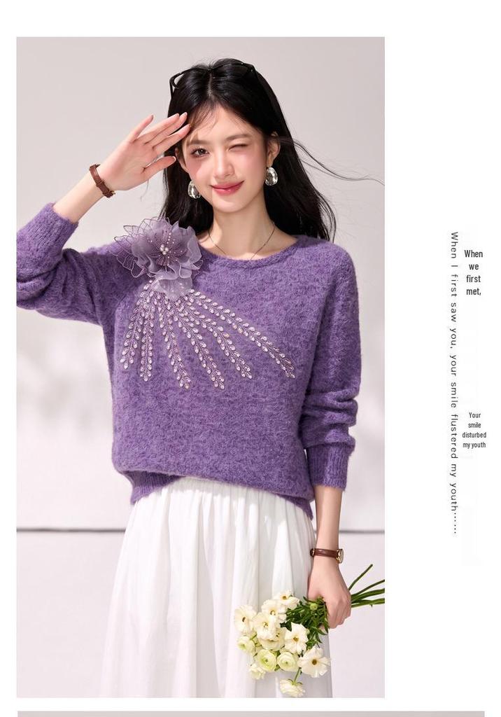 Autumn Women's Soft 3D Floral Sweater, Korean Gentle & Lazy Style