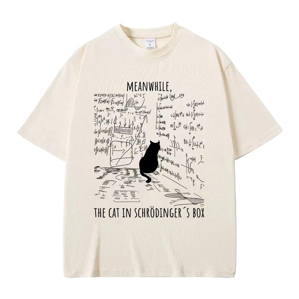 Nel frattempo Il Gatto nella Scatola di Schrödinger Divertente Meme T Shirt Uomo Donna Casual Cotone Vintage Tshirt Moda Maschile T-shirt Oversize