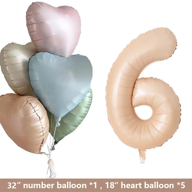1set Retro Caramel Heart Balloons with 32inch Number Foil Balloon For Kids 1st Birthday Party DIY Decoration Supplies Wedding