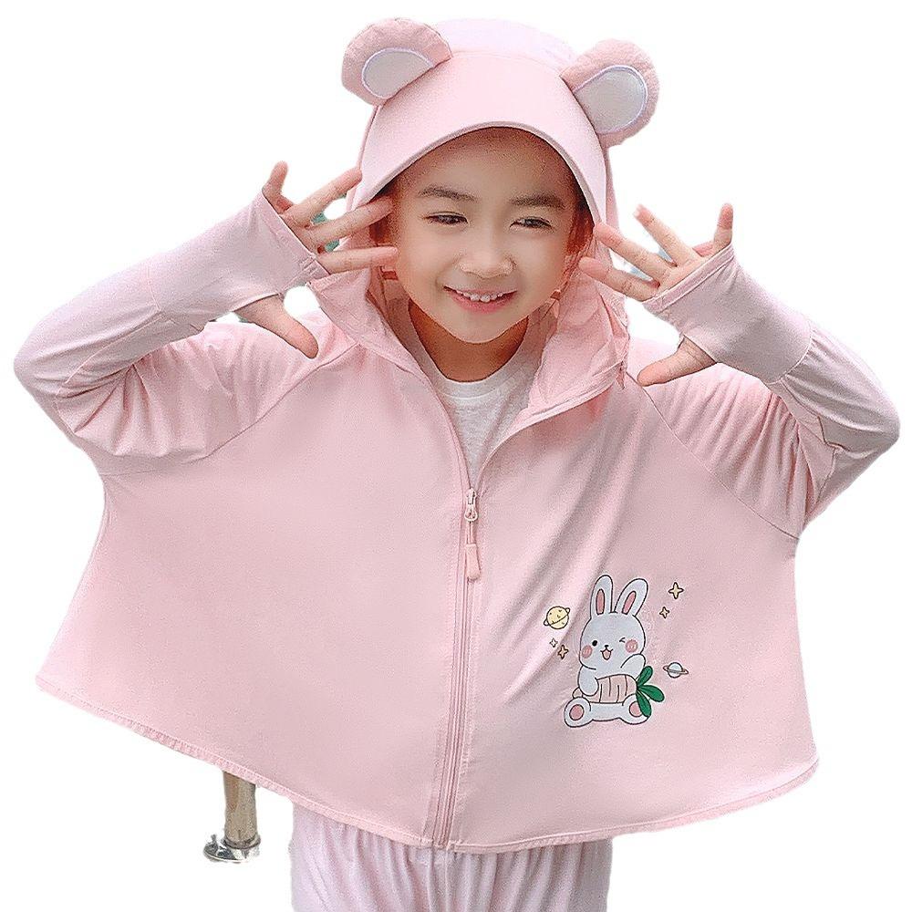 Kinder UPF50+ Eis Seide Sonnenschutz-Cape Leicht Atmungsaktiv Sommer Niedlich Bedruckter Sonnen-Hoodie für Jungen und Mädchen