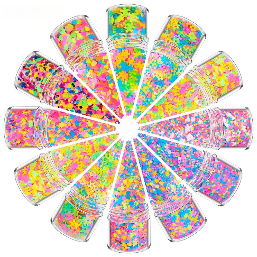 

12 Pack Nail Glitter Set, Multi-Color Chunky Glitter Flakes & Sequins for Nail Art, Irregular Shape Nail Decorations for Diy Manicure plus carton