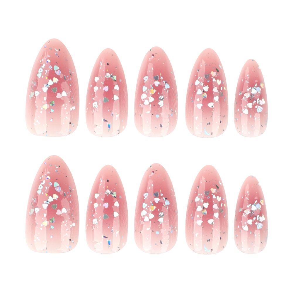 24pcs Long Almond Fake Nails Metallic Bow Press On Nails Manicure False Nails  DIY