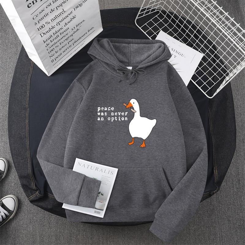 Casual sweater men's and women's autumn and winter new big white goose couple hooded jumper