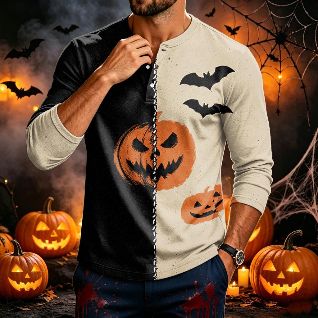 Men's Long Sleeve Shirt with Print for Casual Holiday Wear