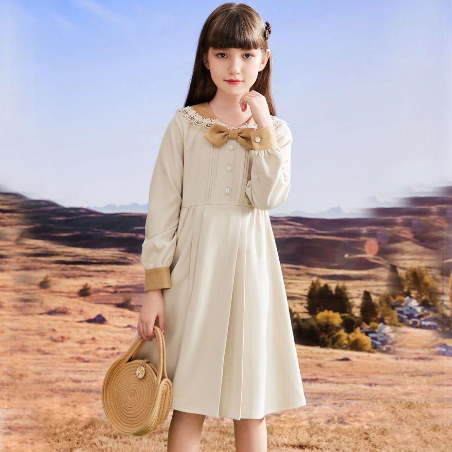Sweet Beige Dress for Girls, Fashionable Princess Dress for Children  Spring and Autumn