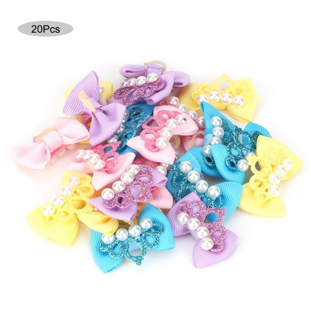 20pcs Bow Shaped Dog Hair Tie Elastic Band Pet Head Flower Pet Hair Bow Daily Decoration Pet hair bow