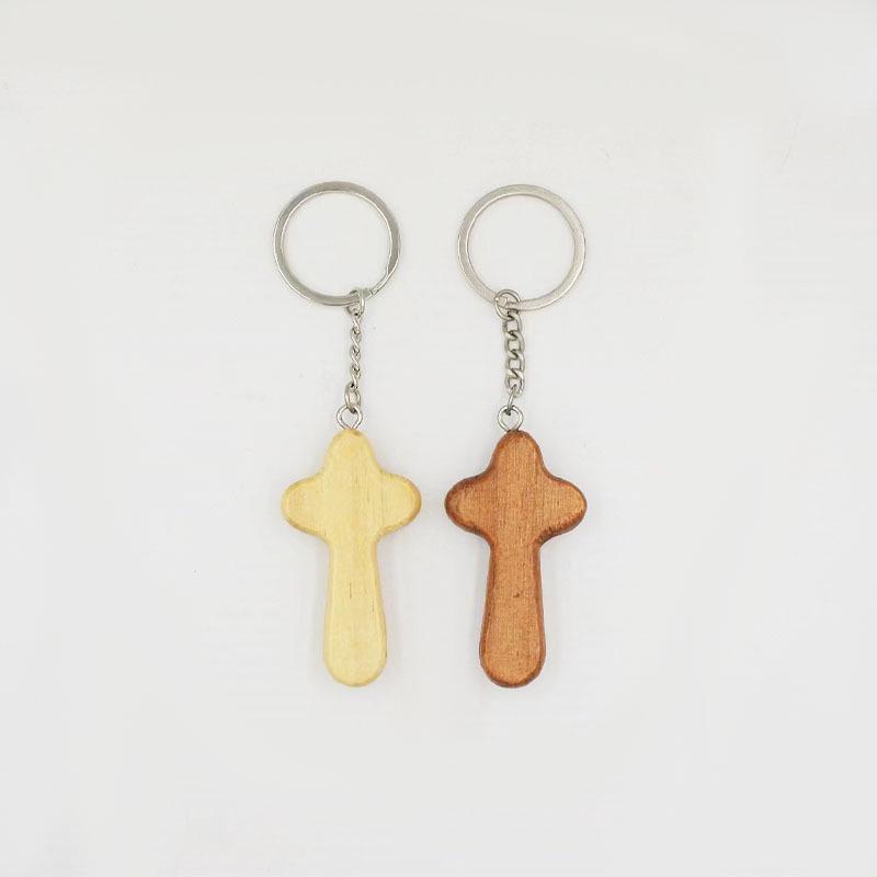Handmade Pine Wood Cross Pendant Keychain