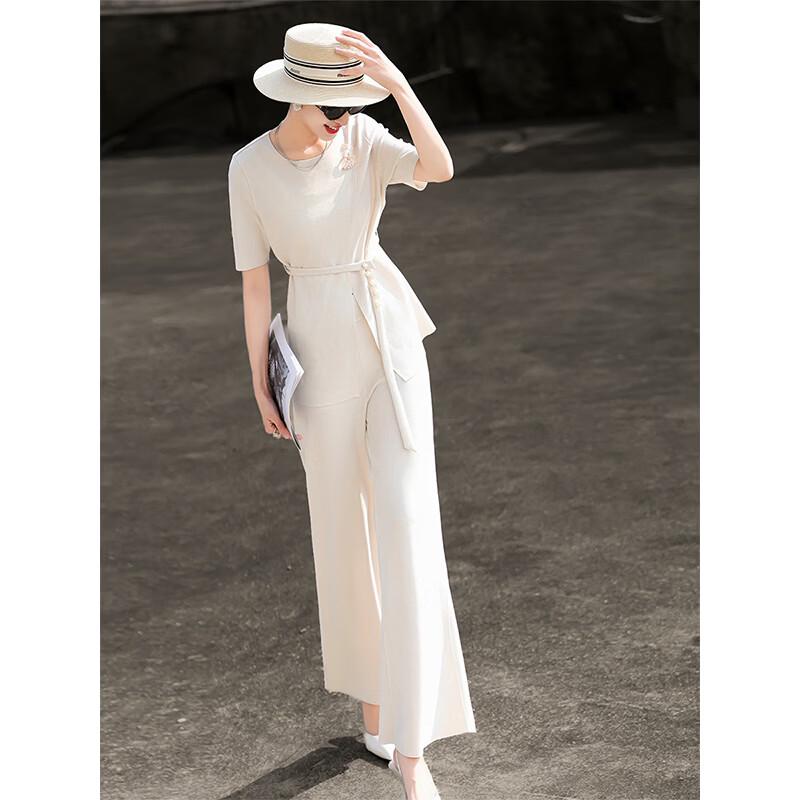 Elegantes Damen-Hosenanzug-Set mit kurzen Ärmeln und weitem Bein