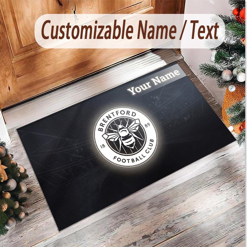 Personalized Crystal Velvet Carpet Brentford Football Pattern Non Slip Floor Rug